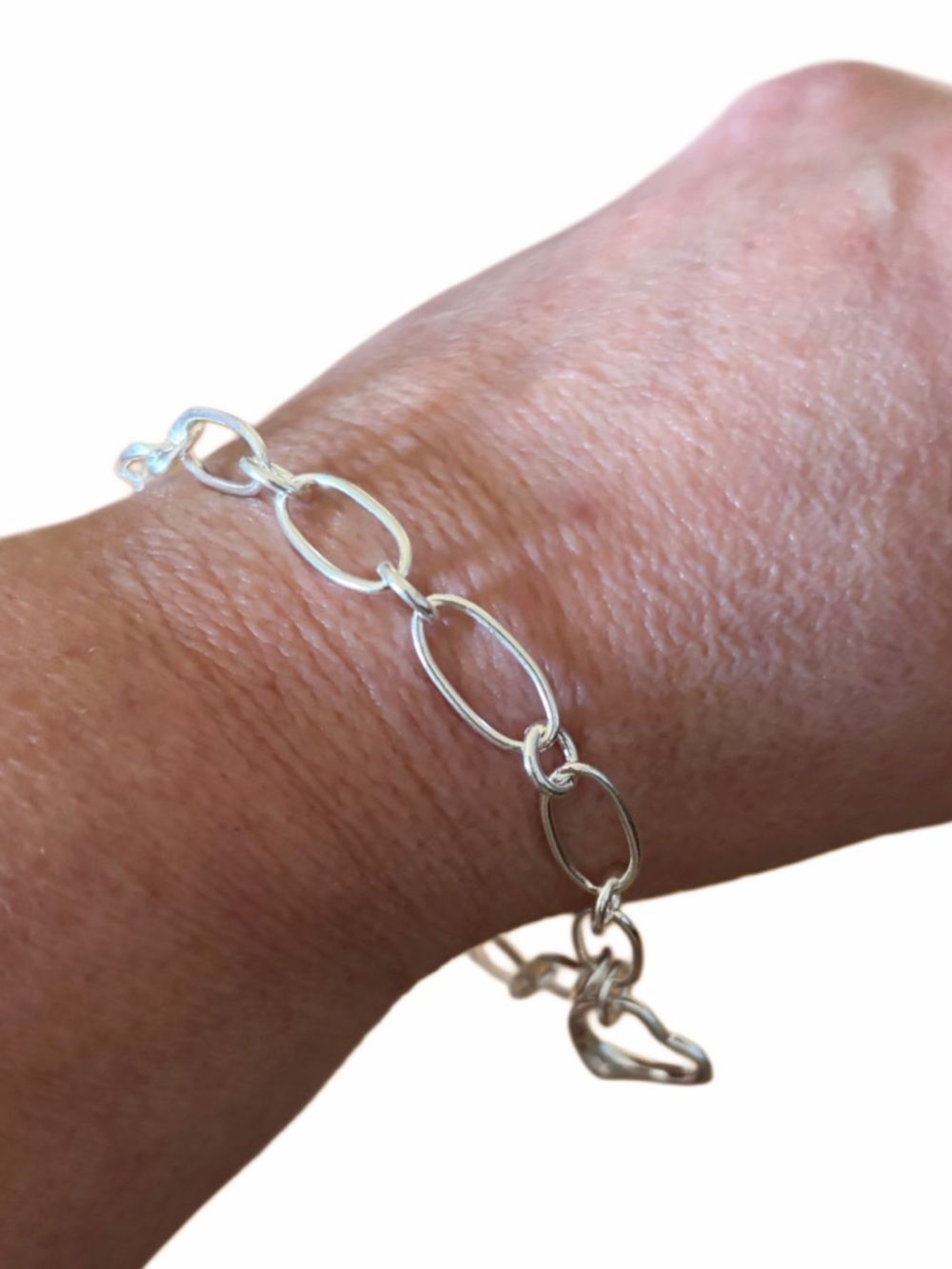 Chain link bracelet with heart pendant in 925 sterling silver - Picture 2 of 8